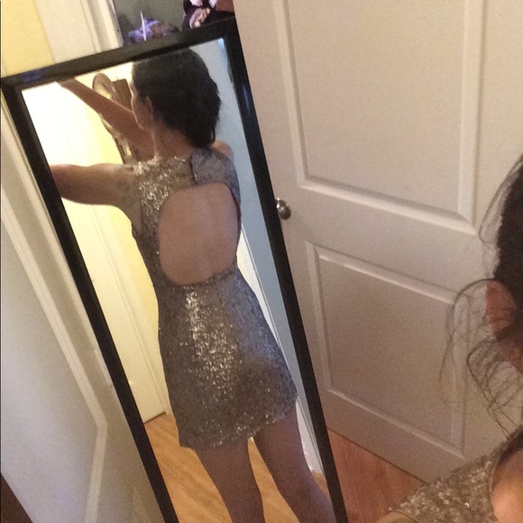 Esley Small Gold Sequin Open Back Tank Short Dress - Picture 8 of 16